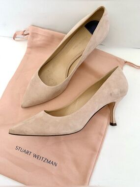 Stuart Weitzman Tippi 70 Pumps Suede Pointed Toe Nude Heels Size 9